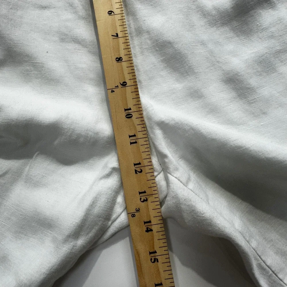 Zara White Linen Blend High Waisted Cuffed Crop Pants Large